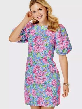 Lily Pulitzer Rona Puff-Sleeved Stretch Mini Dress. EUC. Size 2